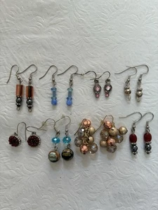 Lot of 8 Pairs of Pierced Earrings Dangle Drop Mix Variety - Picture 1 of 4