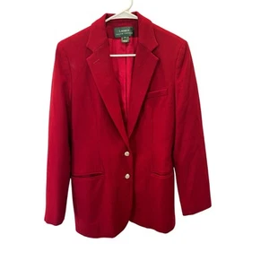 Lauren Ralph Lauren Burgundy Blazer Worsted Wool Brass Button Womens 8 USA Made - Picture 1 of 9