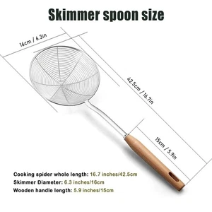 Spider Strainer Skimmer Spoon 6.3 Inch Wooden Handle Cooking Frying Utensil ~ - Picture 1 of 9