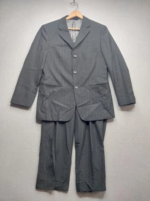 J Ferrar Pinstripe Suit Mens 38S Jacket 32×27 Pants Black 2 Button Lined - Image 1 of 4