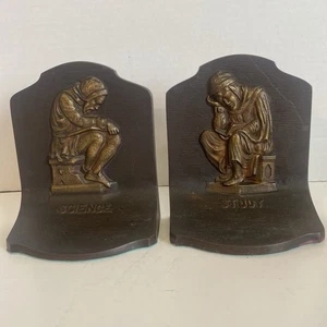Bradley And Hubbard  “Science & Study” Cast Iron Bookend -Antique Scholar Pair - Picture 1 of 9
