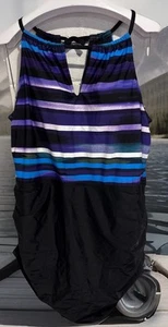 Swimsuits for All Swim Dress Purple Black Striped Padded Tie Back Sze 16 - Picture 1 of 10