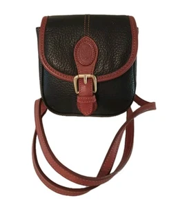 Borsa a tracolla Liz Claiborne vera pelle mini borsa da sella nera marrone vintage - Foto 1 di 7