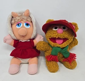 Muppet Babies Fozzie Bear and Miss Piggy 9" Plush 1987 Christmas - Picture 1 of 6