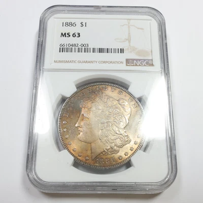 Moneda de 1 dólar Morgan de plata tonificada 1886 P NGC MS63 #57437A Foto 1 de 4