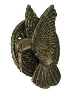 Antique Bronze Cast Iron Hummingbird and Flower Front Door Knocker Entry Decor - Picture 1 of 3