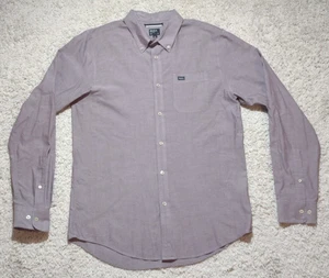 RVCA Button Down Dress Shirt Men's Large Pink Slim Fit Long Sleeve Chambray - Picture 1 of 10