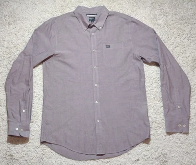 RVCA Button Down Dress Shirt Men's Large Pink Slim Fit Long Sleeve Chambray - Image 1 of 4