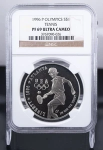 Certified 1996-P Silver $1 NGC PF69 Ultra Cameo Olympics Tennis - Picture 1 of 4