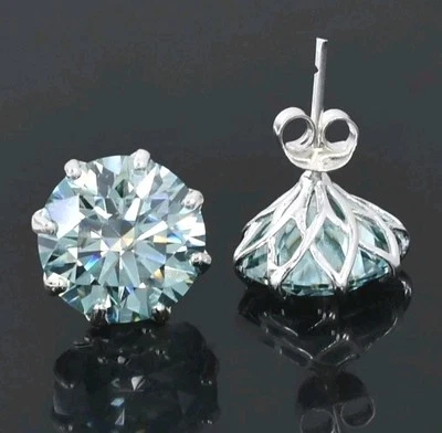 Enormes brincos de solitário de diamante azul tratados com certificação 20 quilates, prata 925 - Imagem 1 de 4