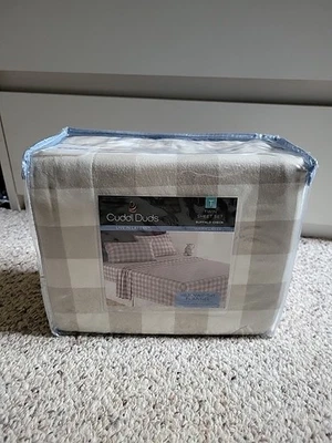 Cuddl Duds 双法兰绒床单套装棕褐色水牛格子 NRFP — 第 1/4 张图片