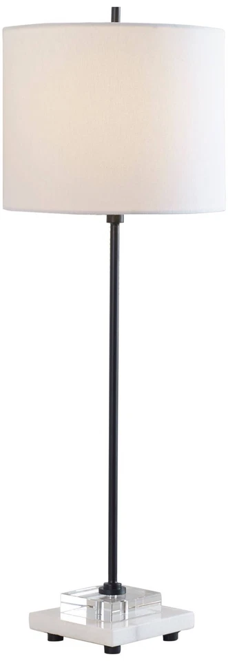 Lámpara de Mesa Buffet Moderna 33" Alto Negro Metal Mármol Blanco Lino Pantalla Dormitorio Foto 1 de 1