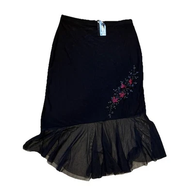 Falda midi Y2k romántica gótica Deadstock negra para mujer talla XL Foto 1 de 4