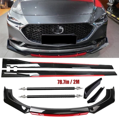 Glossy Black Look Red Front Lip Chin Bumper Side Skirt For Mazda MX-5 Miata - Image 1 of 4
