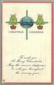 Christmas Blessings Postcard Trees and Landscape 1930 Vintage Holiday - Picture 1 of 1