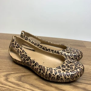 Crocs Kadee Black Tan Leopard Animal Print Ballet Slip-on Flats Womens Size W 9 - Picture 1 of 9