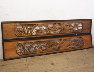 Lot 2 Ranma Japanese Retro Old Thick Wood Antique Retro Pine Tree Bamboo Japan - Picture 1 of 9