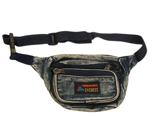Vintage Everest Blue Denim 80er Bauchtasche Gürteltasche 3 Taschen ~ verstellbarer Bund - Bild 1 von 11