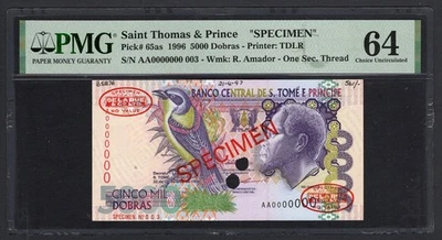 Saint Thomas & Prince 5000 Dobras 1996 P65as "Specimen N.003" UNC Grade 64 - Image 1 of 2