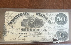 1861 $50 Richmond T-14 Confederate States of America Note! - Picture 1 of 2