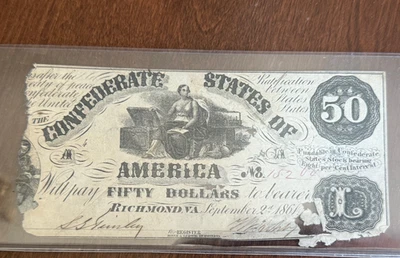 1861 $50 Richmond T-14 Confederate States of America Note! - Image 1 of 2