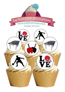 Cake Toppers Table Tennis Ping Pong themed 24 PreCut Edible Wafer Paper Toppers - Picture 1 of 9