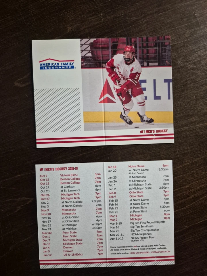 Calendario de bolsillo de hockey para hombre Wisconsin Badgers 2018-19 Foto 1 de 1