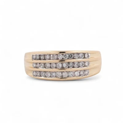 3-Row Diamond Band Ring 14K Gold 0.50 TW Round Diamonds Size 7.25 Estate - Image 1 of 4