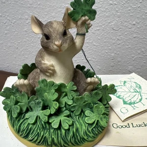 Charming Tails Fitz & Floyd "Good Luck" Maus 4 Blatt Kleeblatt Kleeblätter Figur - Bild 1 von 14