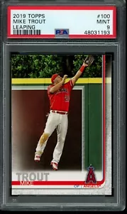 2019 Topps Series 1 Mike Trout #100 PSA 9 Mint Card Leaping Angels - Picture 1 of 2