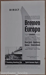 1936 Hamburg American Line, North German Lloyd, Steamship Breman Europa - Bild 1 von 3
