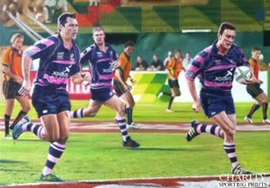 Rugby art print Italian All Black Legend Caleb Ralph, signed Dubai sevens - Picture 1 of 1