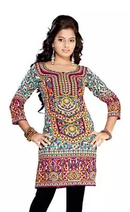 Túnica Kurti púrpura manga 3/4 estampada india para mujer Kurta - Imagen 1 de 3
