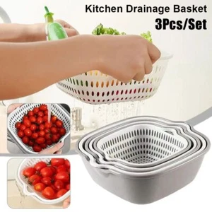 3Pcs/Set Multifunctional Drainage Basket Stackable Washing Basin Home Kitchen - Picture 1 of 12