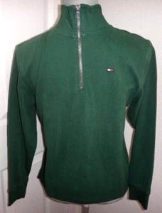 TOMMY HILFIGER Niño 1/4 Cremallera Pullover Mangas Largas Top Verde Algodón Talla M (12-14) - Imagen 1 de 4