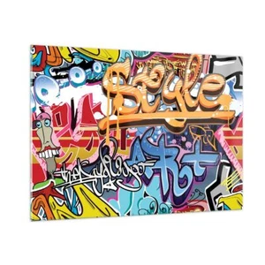 Impression sur Verre 100x70cm Tableaux Image Photo graffiti moderne Decoration - Foto 1 di 10