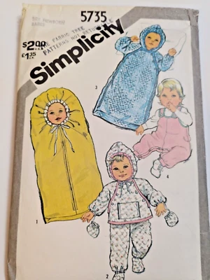Snowsuit Bag Sleeper Bibs Bunting NB 1M 2M Simplicity 5735 Sewing Pattern Cut - Image 1 of 4
