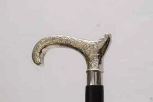 Designer Walking Cane Wooden Walking Stick Silver Brass Handle Knob Gift - Picture 1 of 5