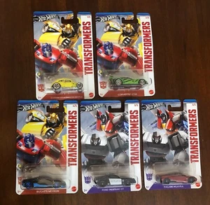 SET OF 5 Hot Wheels TRANSFORMERS 2024 VW BEETLE CORVETTE PAGANI BUGATTI MUSTANG - Picture 1 of 1
