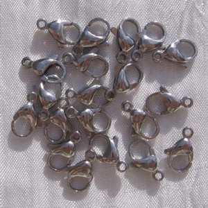 IN11 - Lot 10 mousquetons fermoirs acier inoxydable 13x8mm pour chaine collier - Picture 1 of 4