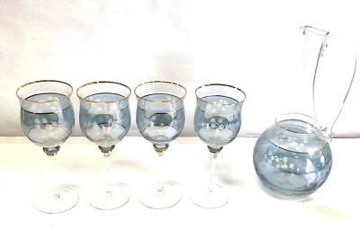 Juego de 5 vasos de vino de cristal Katherine, 4 vasos, 1 jarra, hecho en Rumania Foto 1 de 4