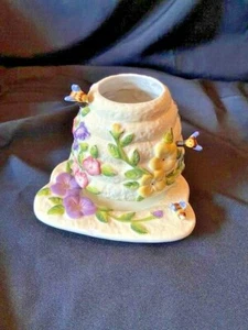 Home Interiors Small Candle Shade & Plate Spring! Purple Flowers & Bees - Picture 1 of 9
