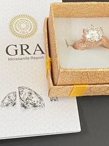 GRA Certified 3.ct White Round Moissanite Engagement Rose Gold Pl. Ring SZ 6 - Picture 1 of 6
