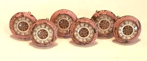 Shabby Chic Drawer Pull Knob Distressed Pink Roman Numeral Cast Iron Set 6 - Picture 1 of 3