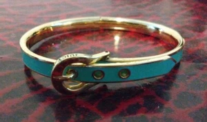 JUICY COUTURE Gold Tone Mint Green Enamel Belt Buckle Bracelet Bangle 2.5 x 2” - Picture 1 of 4