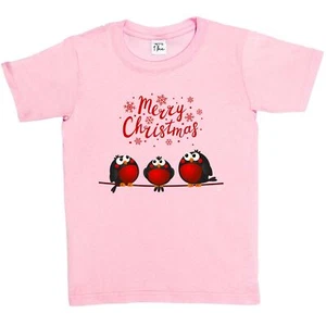 Camiseta 1Tee Niños Niñas Feliz Navidad Roja Robin Birds - Imagen 1 de 25