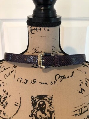 Cinturón Saks Fifth Avenue para mujer genuino de piel de serpiente púrpura ajustado grande #9542 Foto 1 de 4