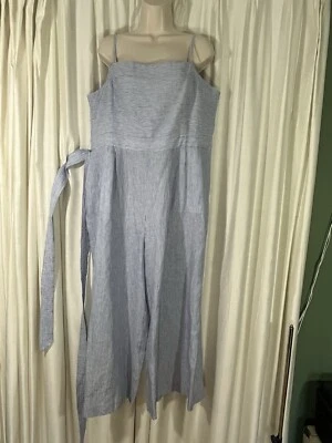 Mono J.Crew Lino Marsella Cinturón Azul Náutico Pin Rayas Nuevo Talla 18 Foto 1 de 4