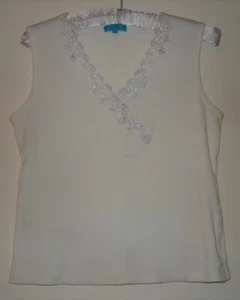 Cable & Gauge Ladies Beaded Lace Embellished V-neck Sleeveless Knit Top Size 1X - Picture 1 of 1