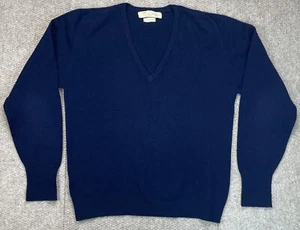 Braemar Vintage 100% Lambswool Men's Blue V-neck Long Sleeve Sweater Size 42 - Picture 1 of 10